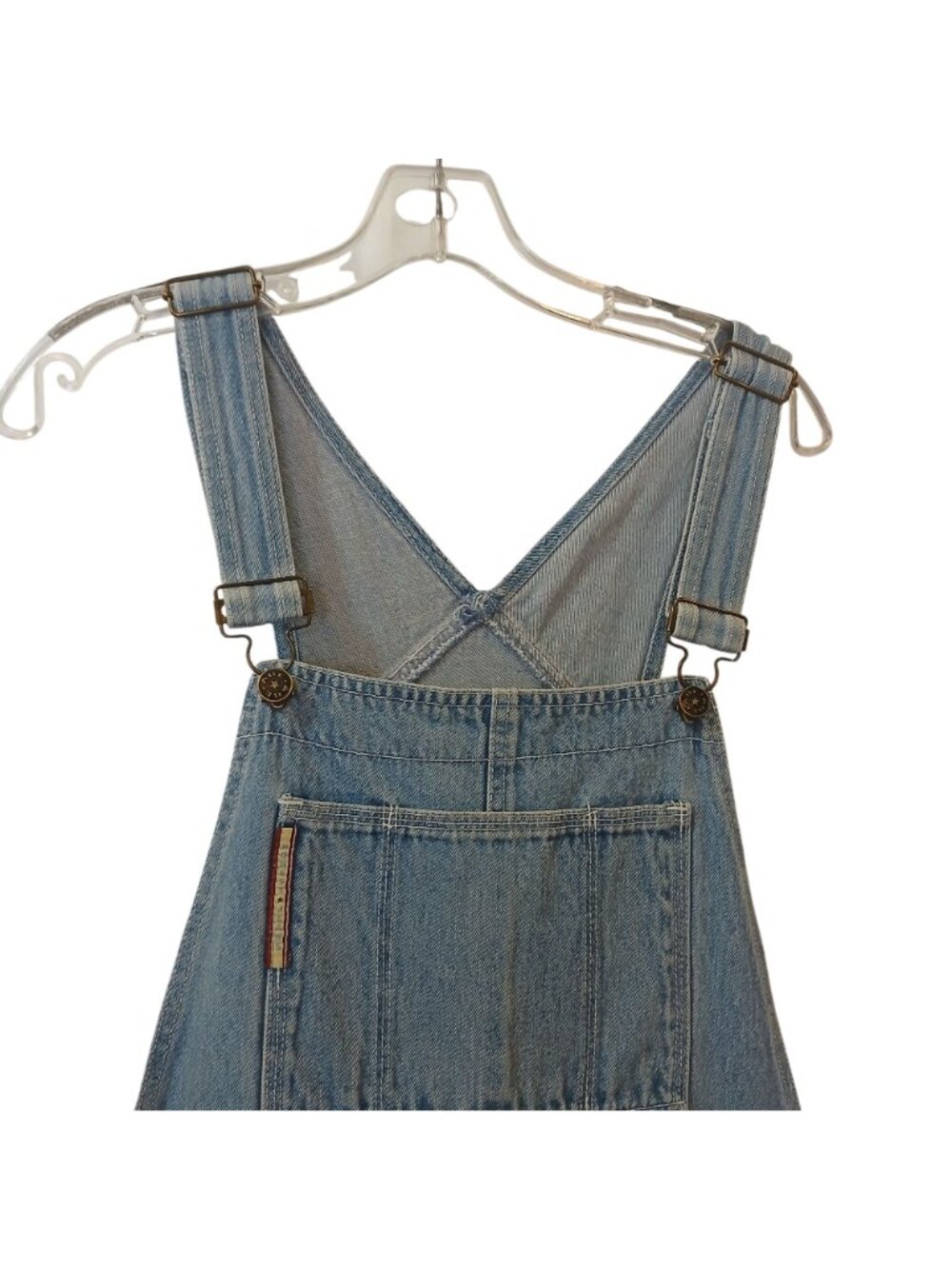 Vtg Abe Jeans Denim Overalls Womens Sz L Adj Straps Front Pocket Made Macau #B3 - Picture 6 of 13